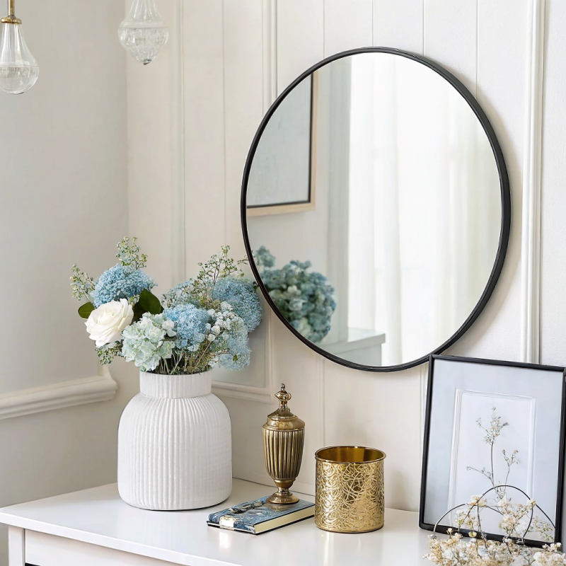 40/60/80cm Round Wall Mirror Black Nordic Style