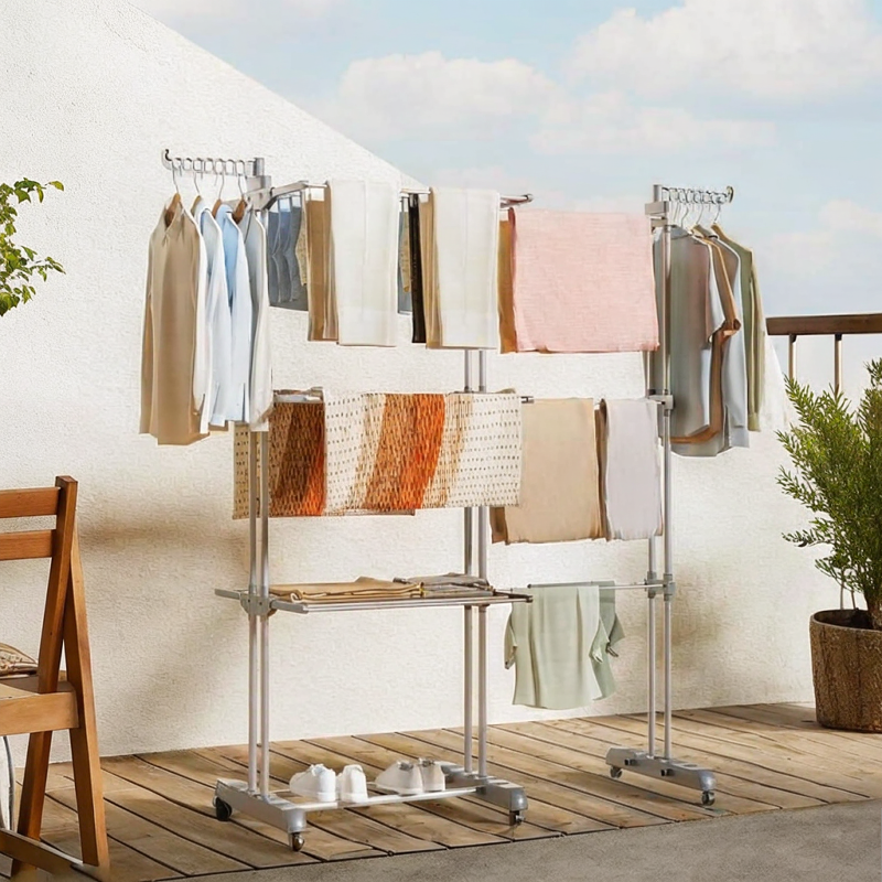 4 Tier Clothes Drying Rack Foldable Adjustable Clothes Airer