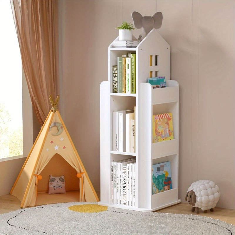 360-Degree Rotating Bookshelf Castle Display Stand, White