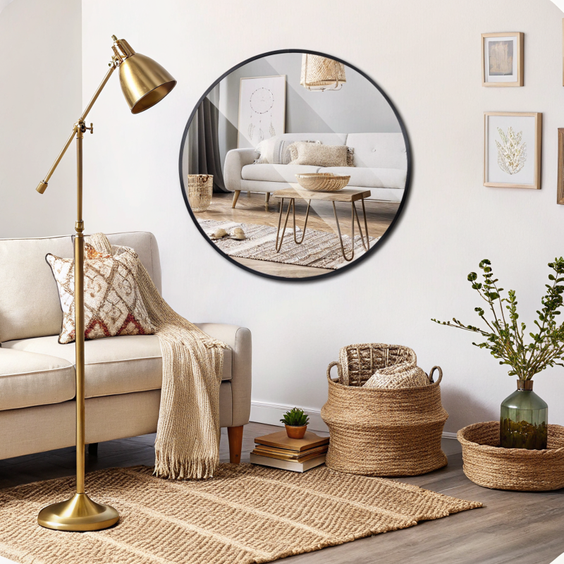 40/60/80cm Round Wall Mirror Black Nordic Style