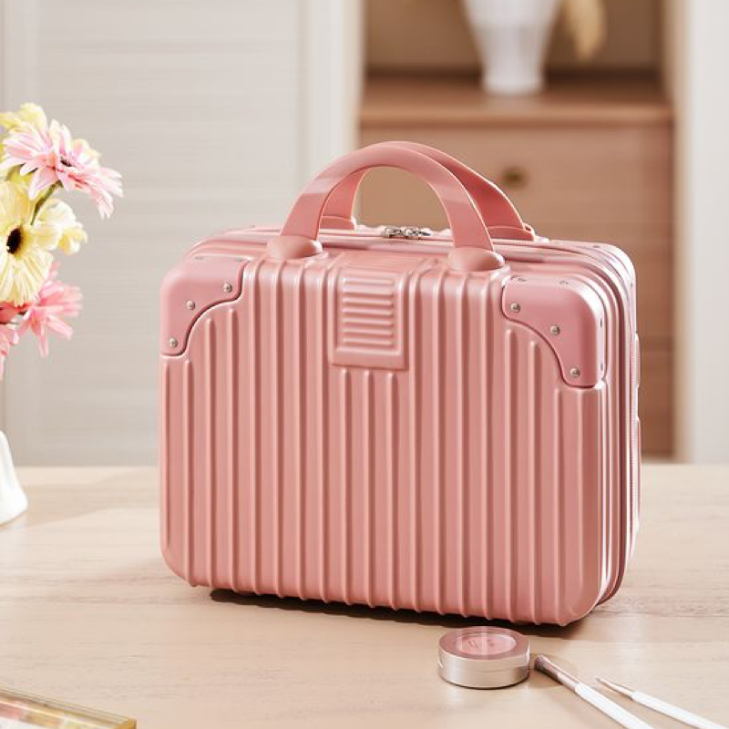 14-Inch Travel Cosmetic Case Hard Makeup Carrying Organizer - Pink