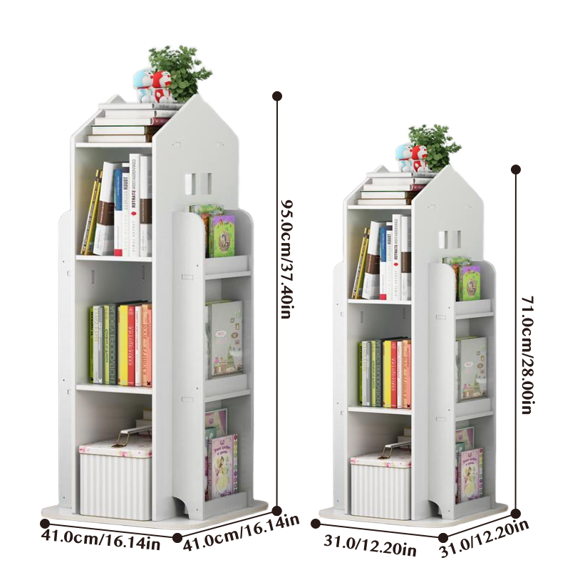 360-Degree Rotating Bookshelf Castle Display Stand, White