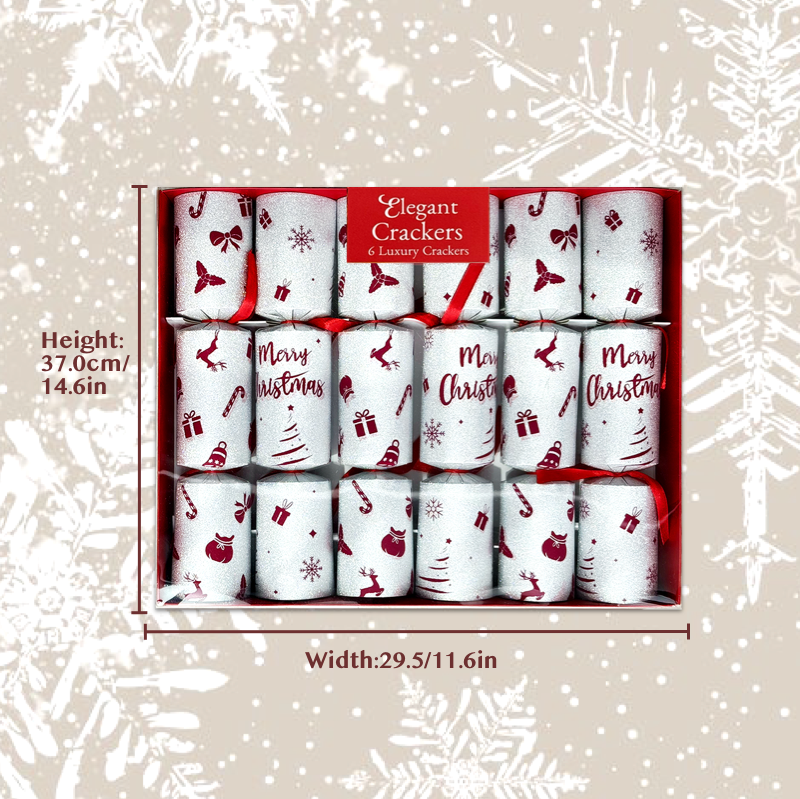 Set of 6 Glitter White Luxury Christmas Crackers