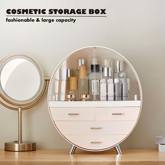 Round Makeup Storage Box Organizer with Drawers