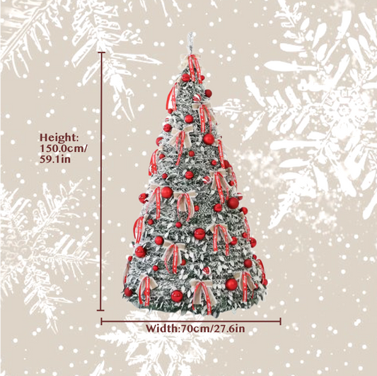 Pre-Lit Pop Up Christmas Tree with Baubles and LED Lights – Red