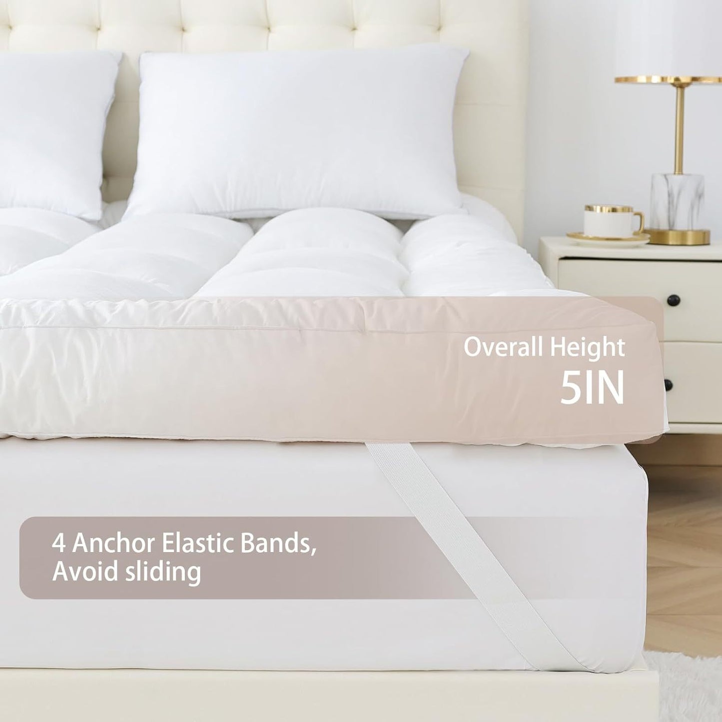 Mattress Topper with Hotel Quality, Super Soft & Brushed Microfiber Top with Hollowfiber Filling