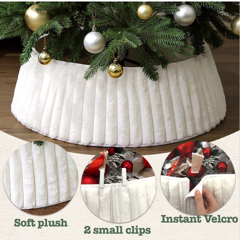 Stripe Plush Faux Fur Christmas Tree Collar Skirt
