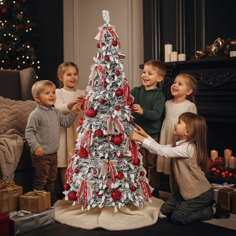 Pre-Lit Pop Up Christmas Tree with Baubles and LED Lights – Bronze