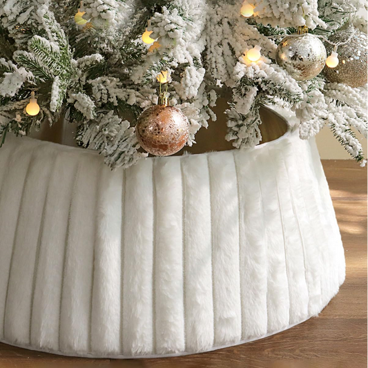 Stripe Plush Faux Fur Christmas Tree Collar Skirt