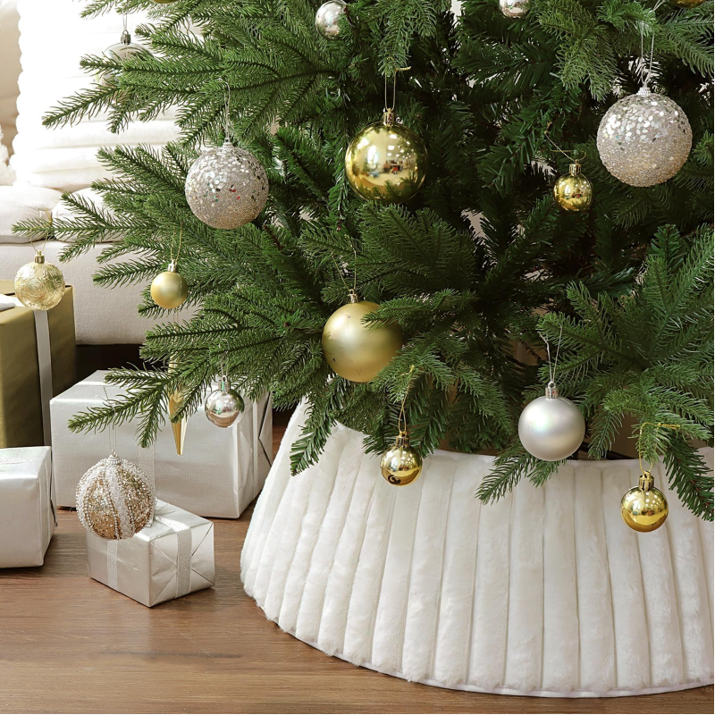 Stripe Plush Faux Fur Christmas Tree Collar Skirt