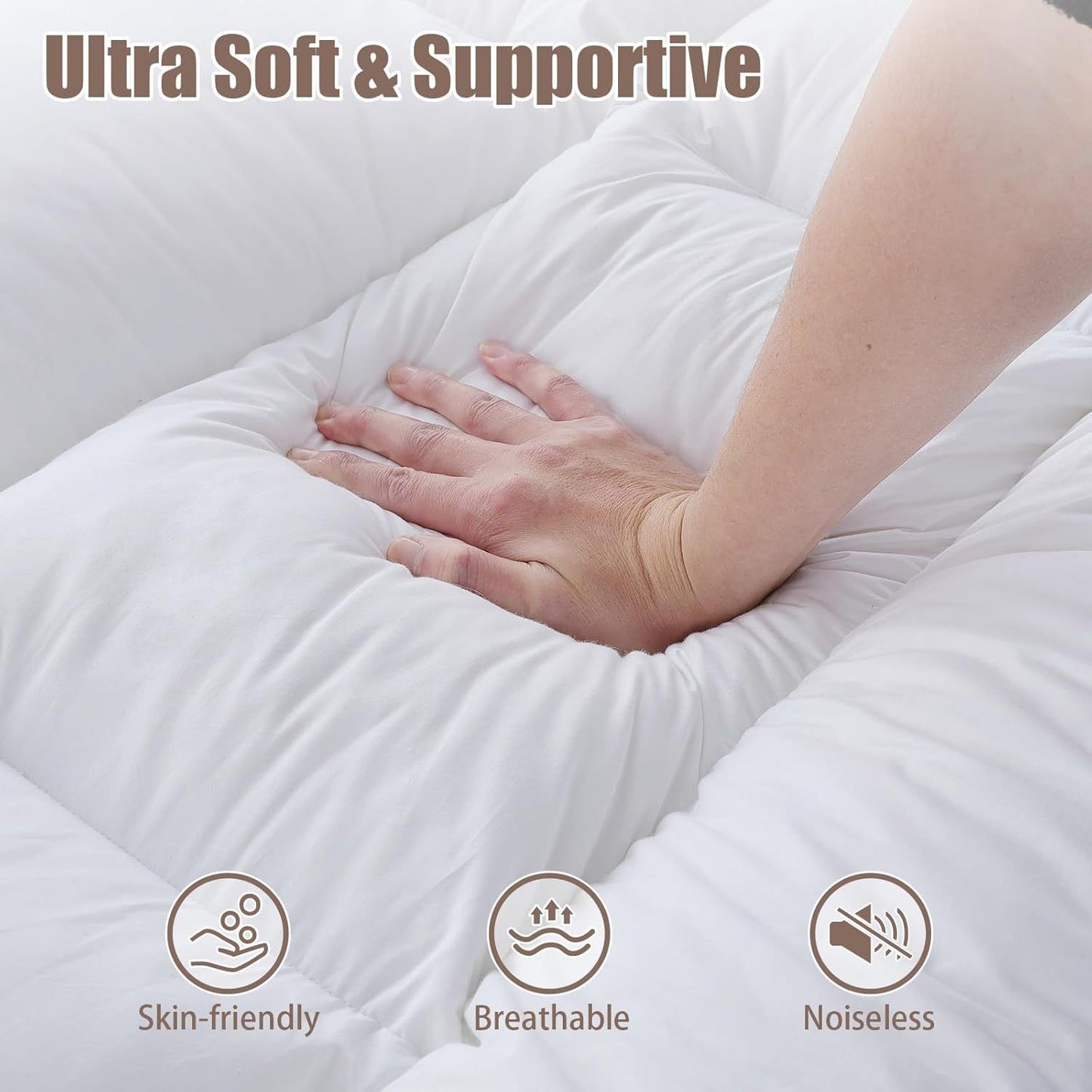 Mattress Topper with Hotel Quality, Super Soft & Brushed Microfiber Top with Hollowfiber Filling