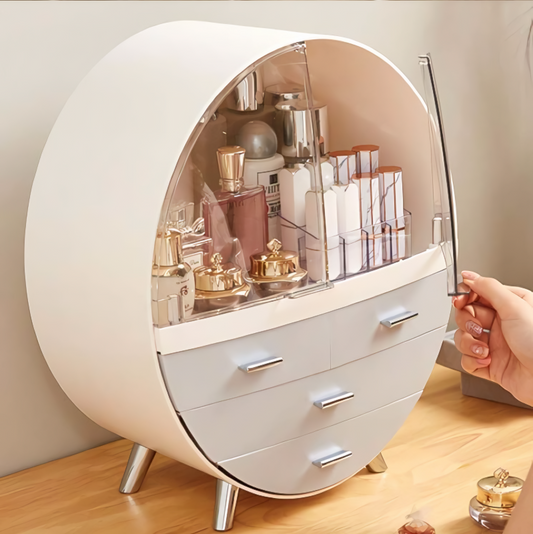 Round Makeup Storage Box Organizer with Drawers