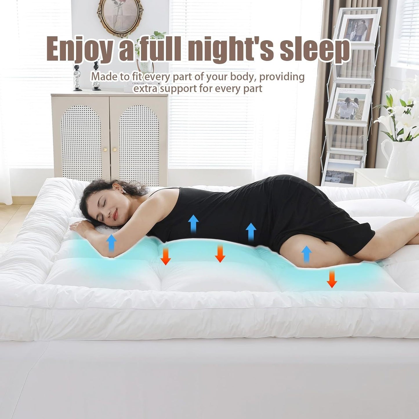 Mattress Topper with Hotel Quality, Super Soft & Brushed Microfiber Top with Hollowfiber Filling