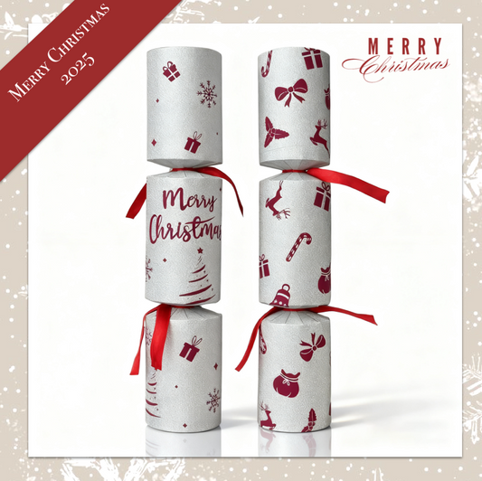 Set of 6 Glitter White Luxury Christmas Crackers