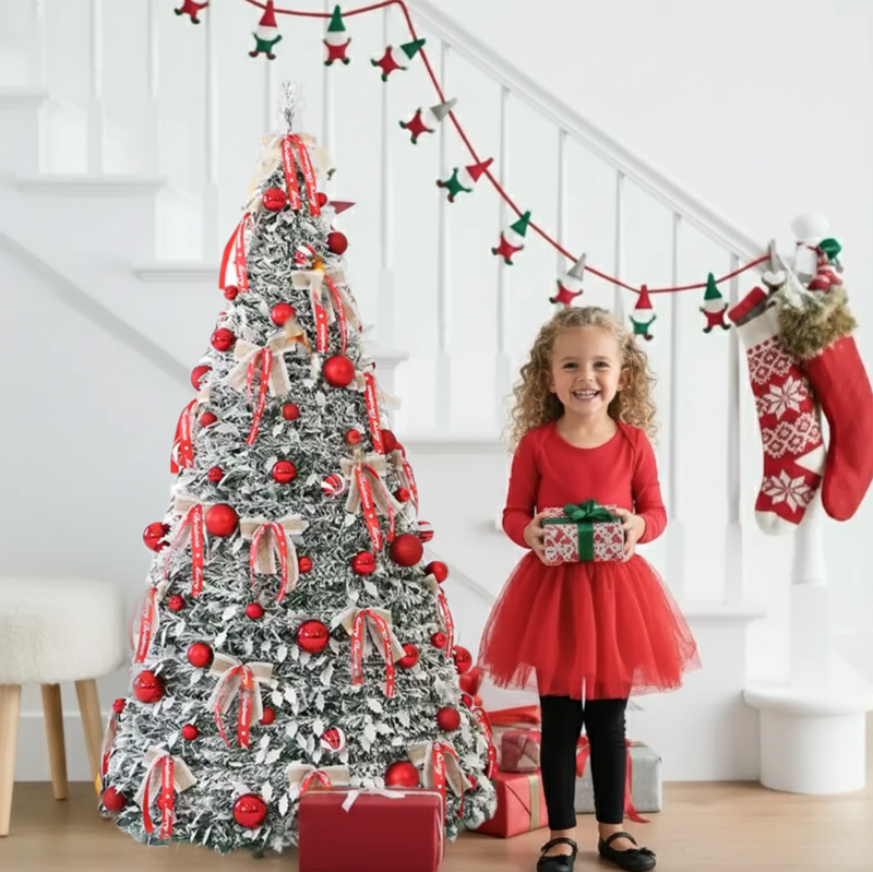Pre-Lit Pop Up Christmas Tree with Baubles and LED Lights – Bronze