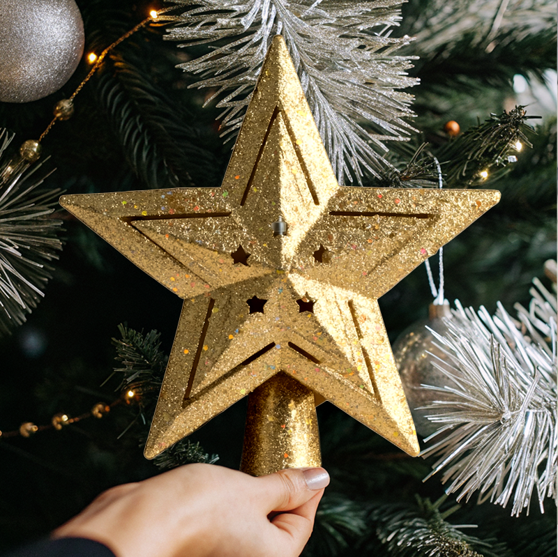 Gold Sparkling LED Christmas Tree Top Star with Projection