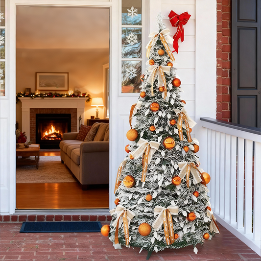 Pre-Lit Pop Up Christmas Tree with Baubles and LED Lights – Bronze