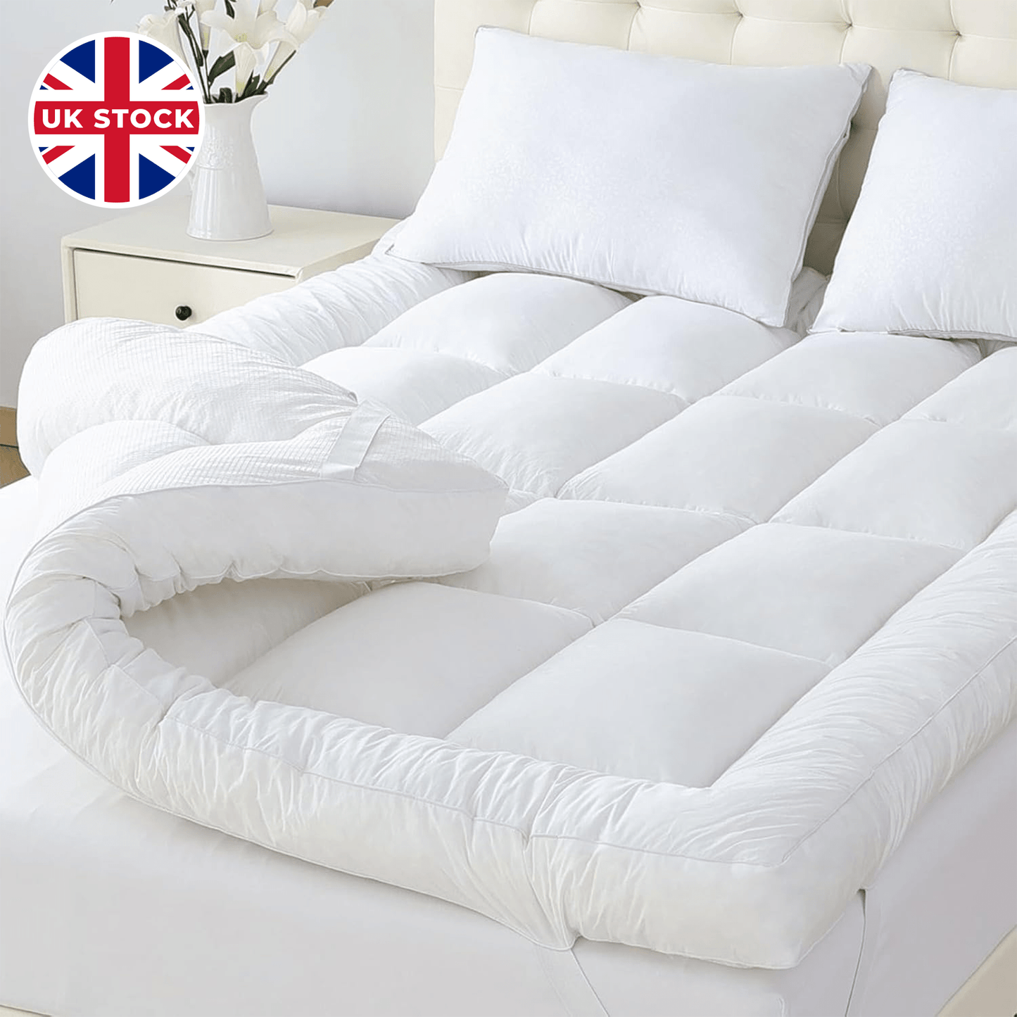 Mattress Topper with Hotel Quality, Super Soft & Brushed Microfiber Top with Hollowfiber Filling