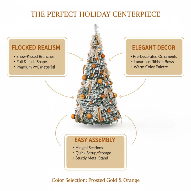 Pre-Lit Pop Up Christmas Tree with Baubles and LED Lights – Bronze