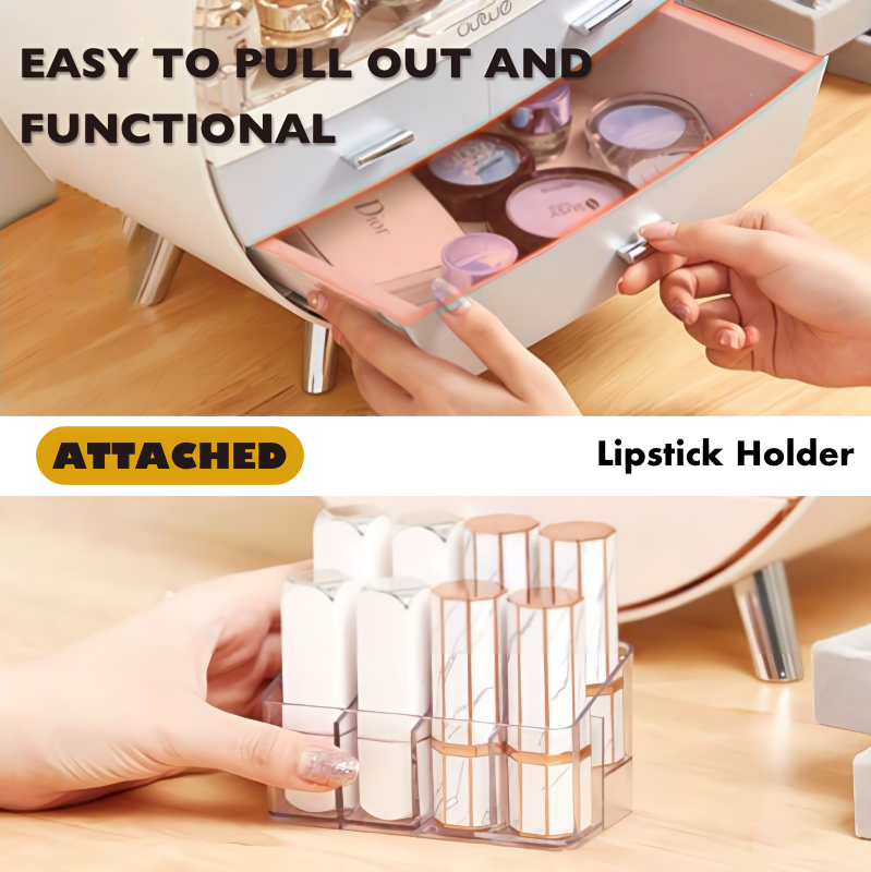 Round Makeup Storage Box Organizer with Drawers