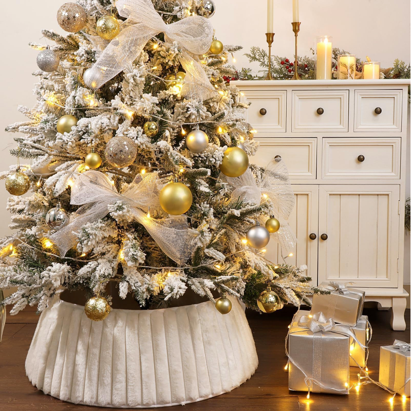 Stripe Plush Faux Fur Christmas Tree Collar Skirt