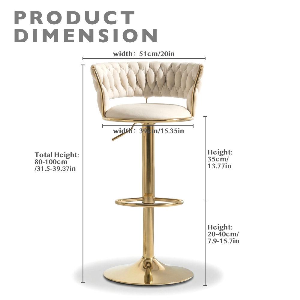 Adjustable Swivel Upholstered Bar Stools Cream