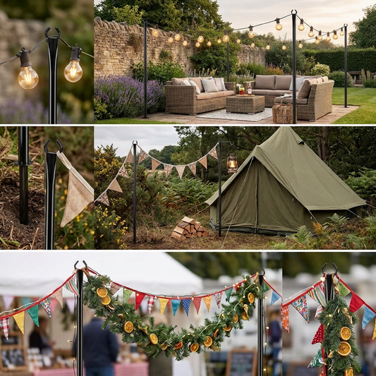 3m Outdoor String Light Poles with Hooks for Garden Decor