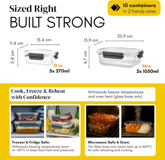 Glass Meal Prep Containers 10-Pack