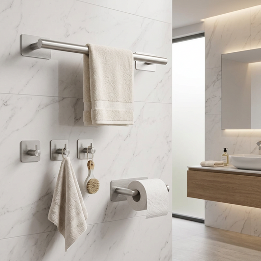 5-Piece Self-Adhesive Bathroom Accessories Set, Silver
