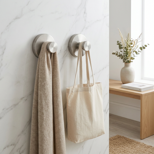 Self-adhesive Shower Suction Towel Hook Set, Silver