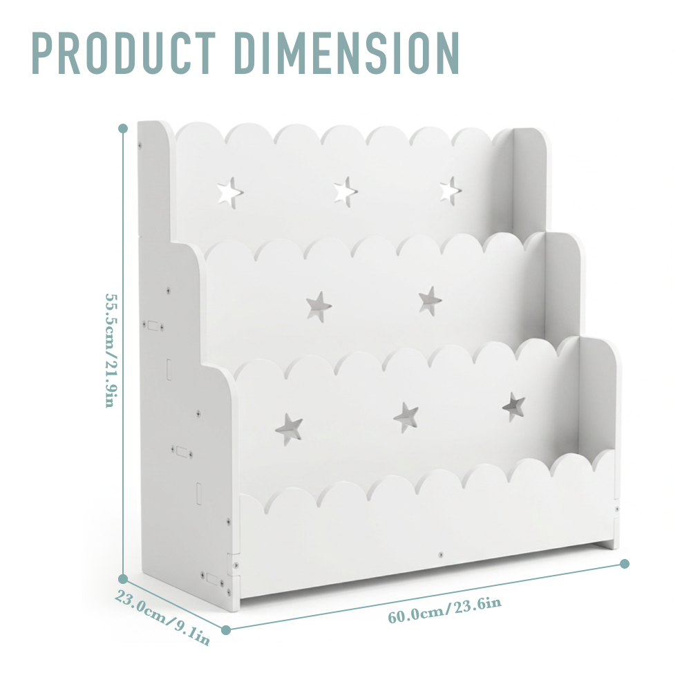 3-Tier Kids Bookshelf Star Cut-out Design