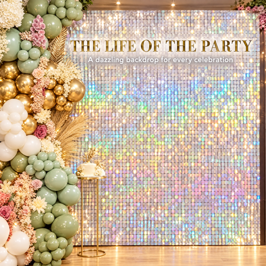 Sequin Backdrop Set for Party Decoration and Photography- Holographic