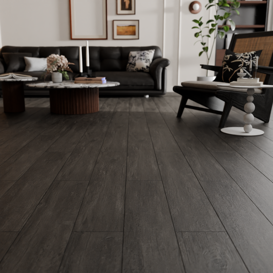 Rustic Wood Effect Self Adhesive Vinyl Flooring - Charcoal Legacy