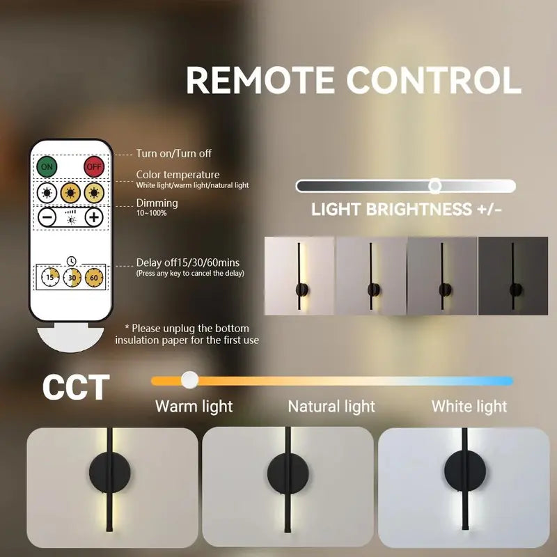 Modern LED Wall Light with Remote Control, Rechargeable