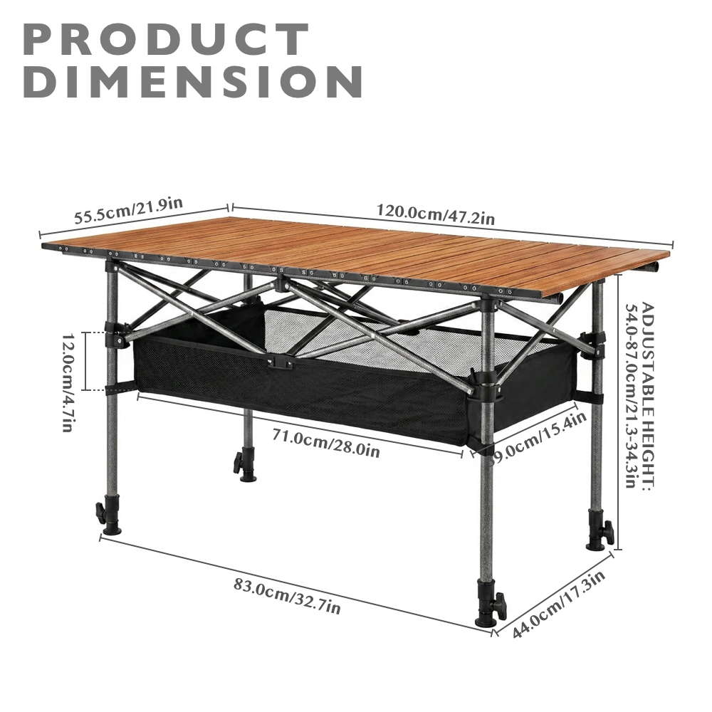 120cm Camping Table with Storage Pouch - Wood