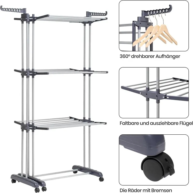 4 Tier Foldable and Adjustable Clothes Airer Drying Rack