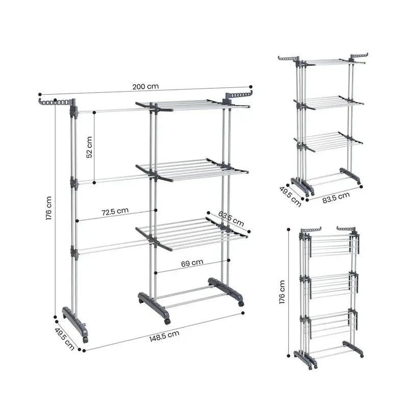4 Tier Foldable and Adjustable Clothes Airer Drying Rack