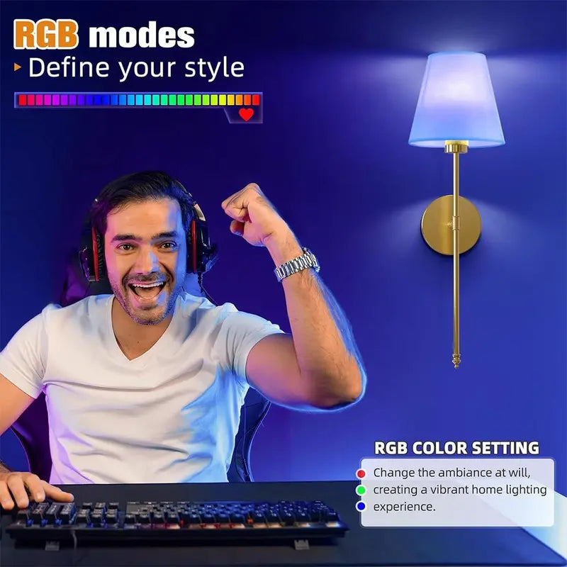 2pcs Rechargeable Wall Mounted Light, RGB Color
