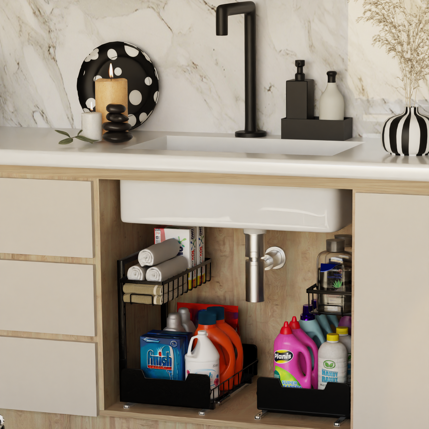2-Tier L-Shaped Undersink Storage Organiser