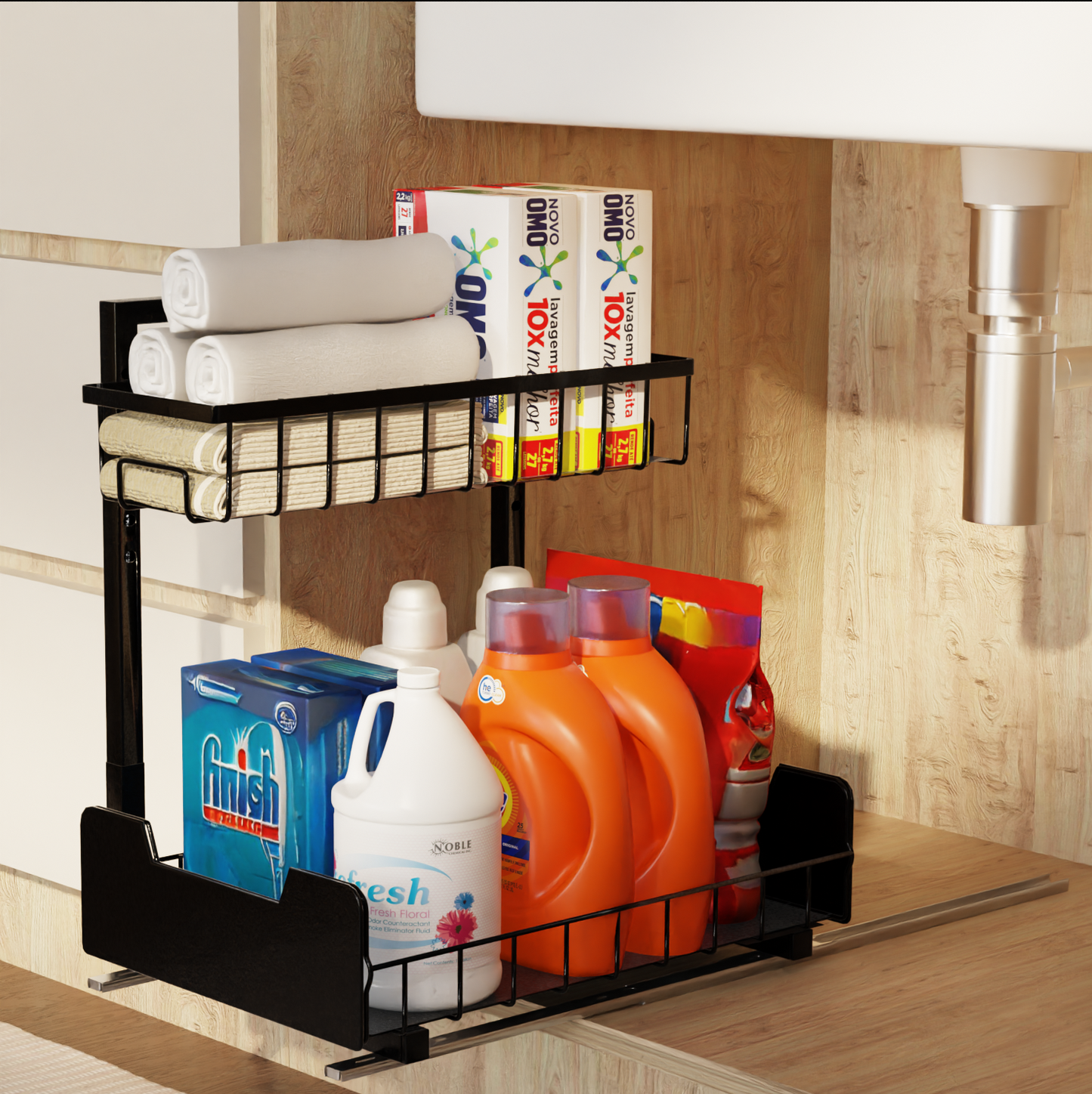 2-Tier L-Shaped Undersink Storage Organiser