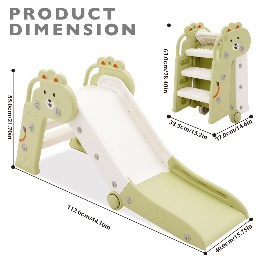 Foldable Indoor Slide for Toddler Green and White