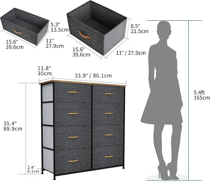 Chest of Drawers 8 Fabric Storage Drawer Unit Dresser
