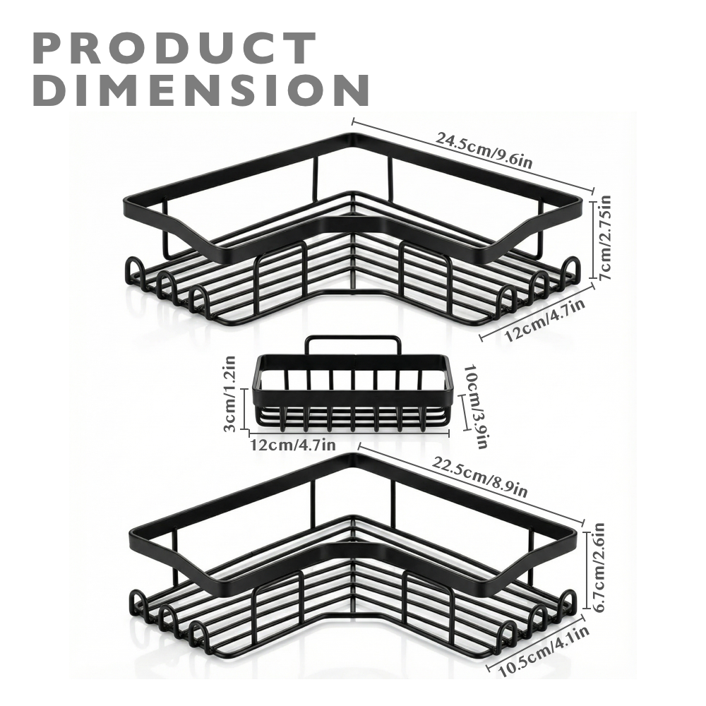 Set of 3 Corner Shower Caddy Adhesive Shower Organizer