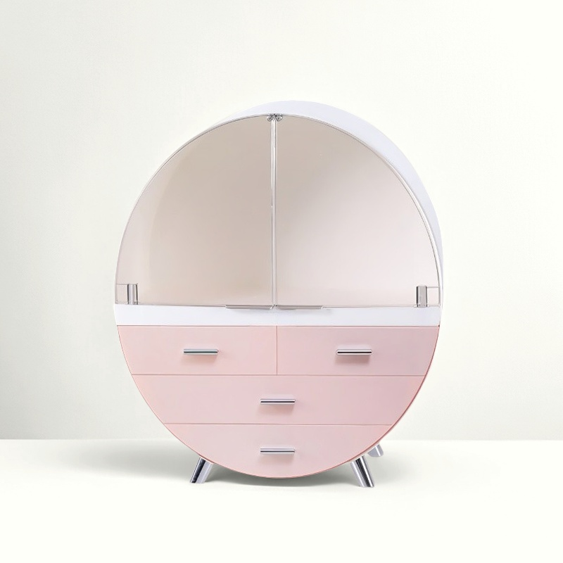 Round Makeup Storage Box Organizer with Drawers