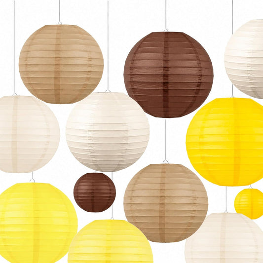 12x Neutral Hanging Paper Lanterns Round Decor Set 6-10 inch