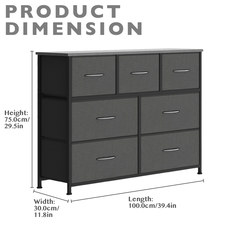 7 Fabric Drawer Chest of Drawers Clothes Storage Organiser, Gray