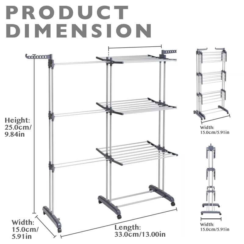 4 Tier Clothes Drying Rack Foldable Adjustable Clothes Airer