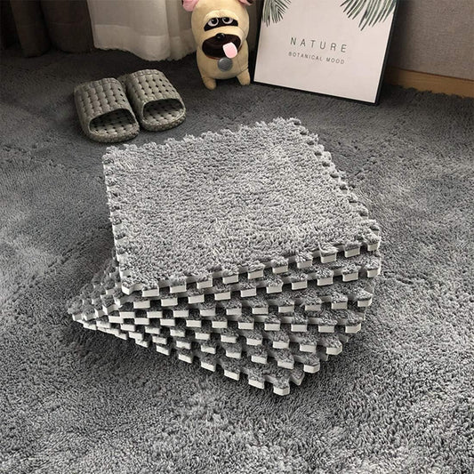 6x Soft Plush Interlocking Foam Floor Tiles 60x60cm Carpet Mat