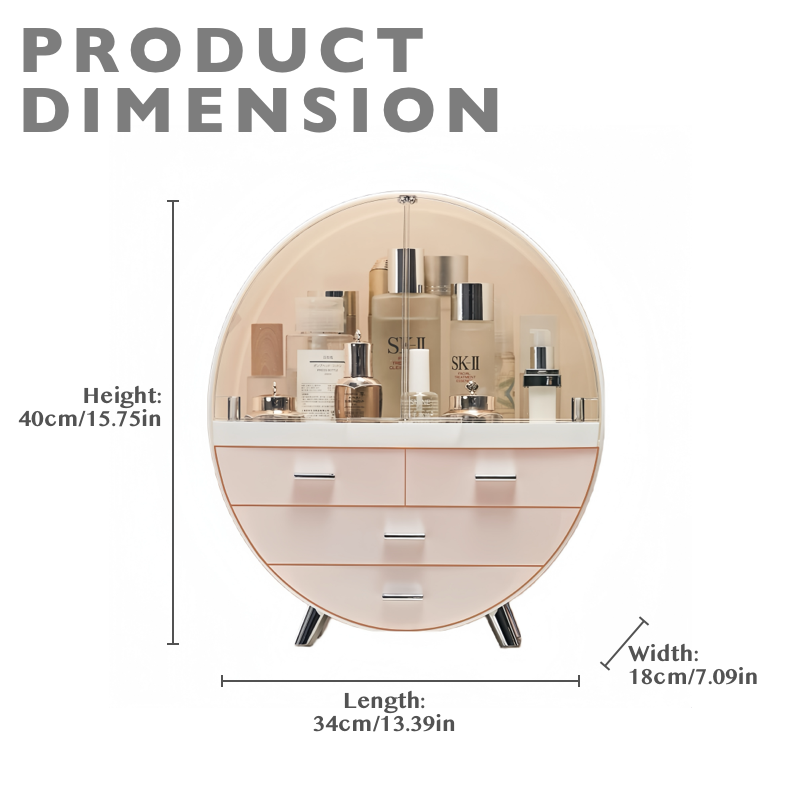 Round Makeup Storage Box Organizer with Drawers