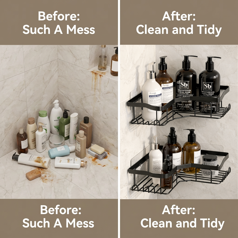 Set of 3 Corner Shower Caddy Adhesive Shower Organizer